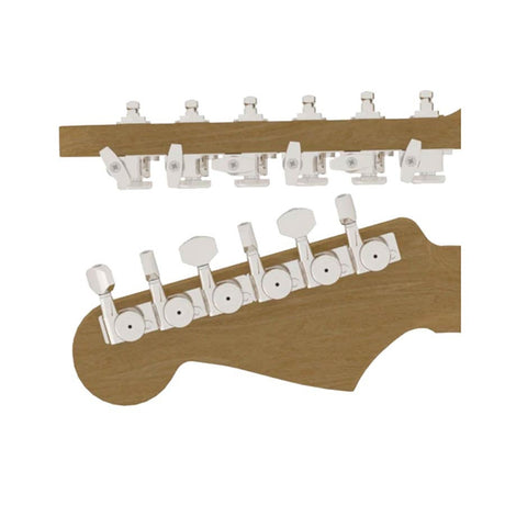 Hipshot HS6K1VEL0NS vintage guitar tuner upgrade kit, 6 inline Grip-Lock, closed nickel staggered