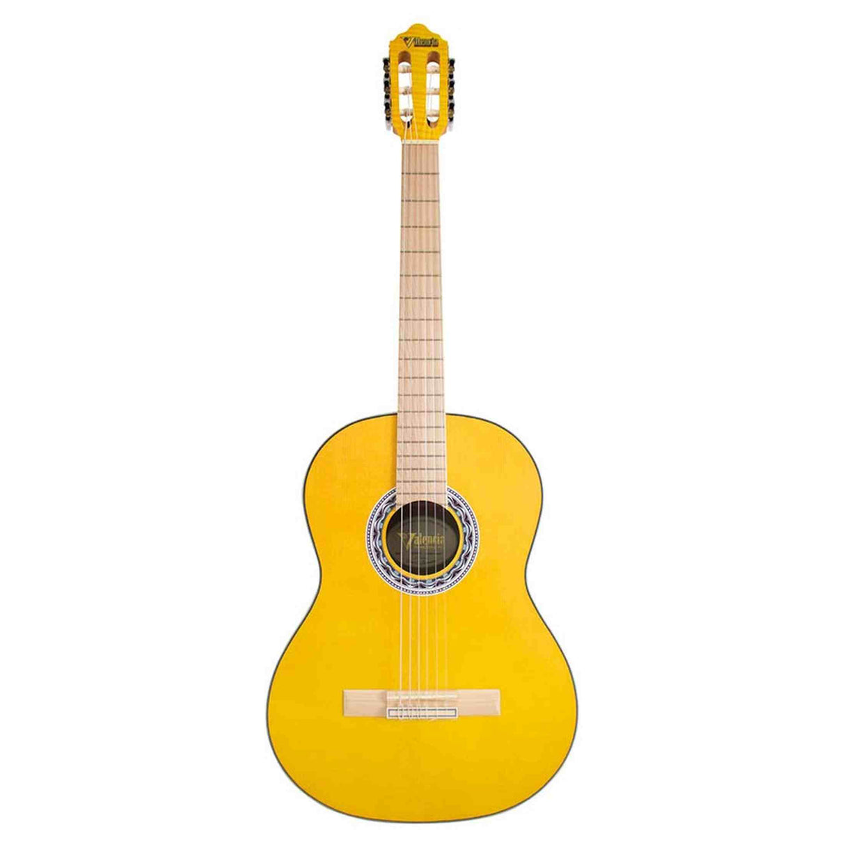 Valencia VC354HYW Klassieke Gitaar 4/4 – Sitka Spar & Mahonie, Geel, Inclusief Tas, Standaard en Stemapparaat