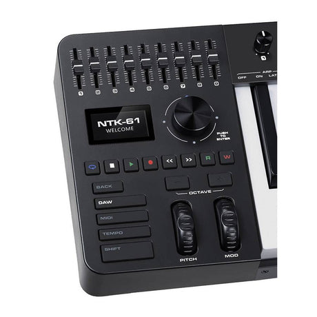 NUX NTK-61 midi keyboard met 61 aanslaggevoelige toetsen, drumpads, faders