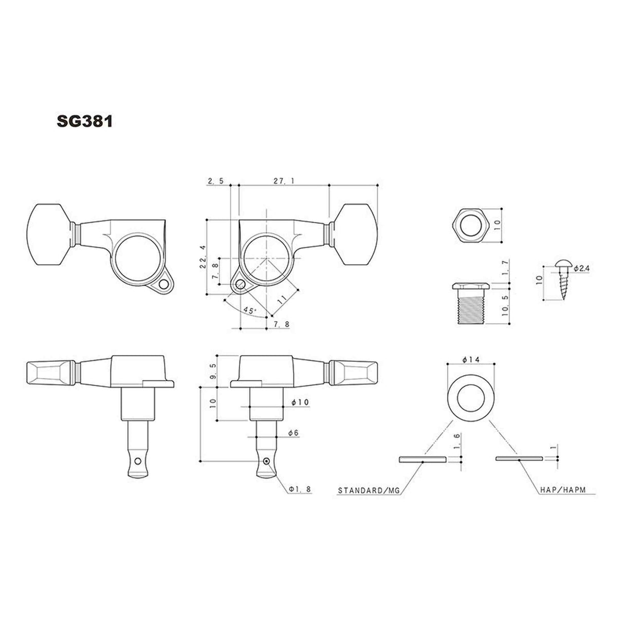 Gotoh GTH14117 SG381 stemmechanieken met Magnum Lock Trad and 07 knoppen, 6R, goud