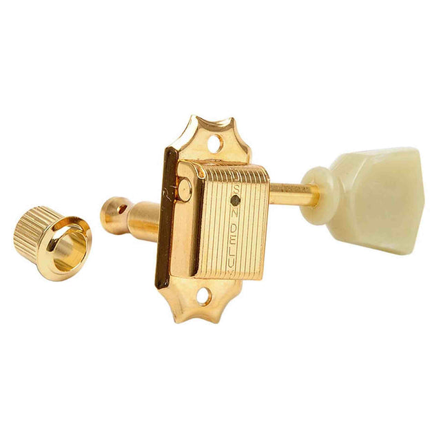 Kluson M33VG Stemmechanieken voor gitaar "Single Line", 3x links + 3x rechts met tulip knoppen, goud
