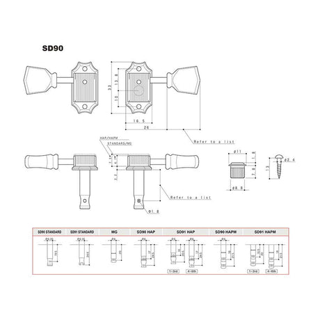 Gotoh GTH12978 SD90 stemmechanieken met Magnum Lock and SL knoppen, 3L3R, nikkel
