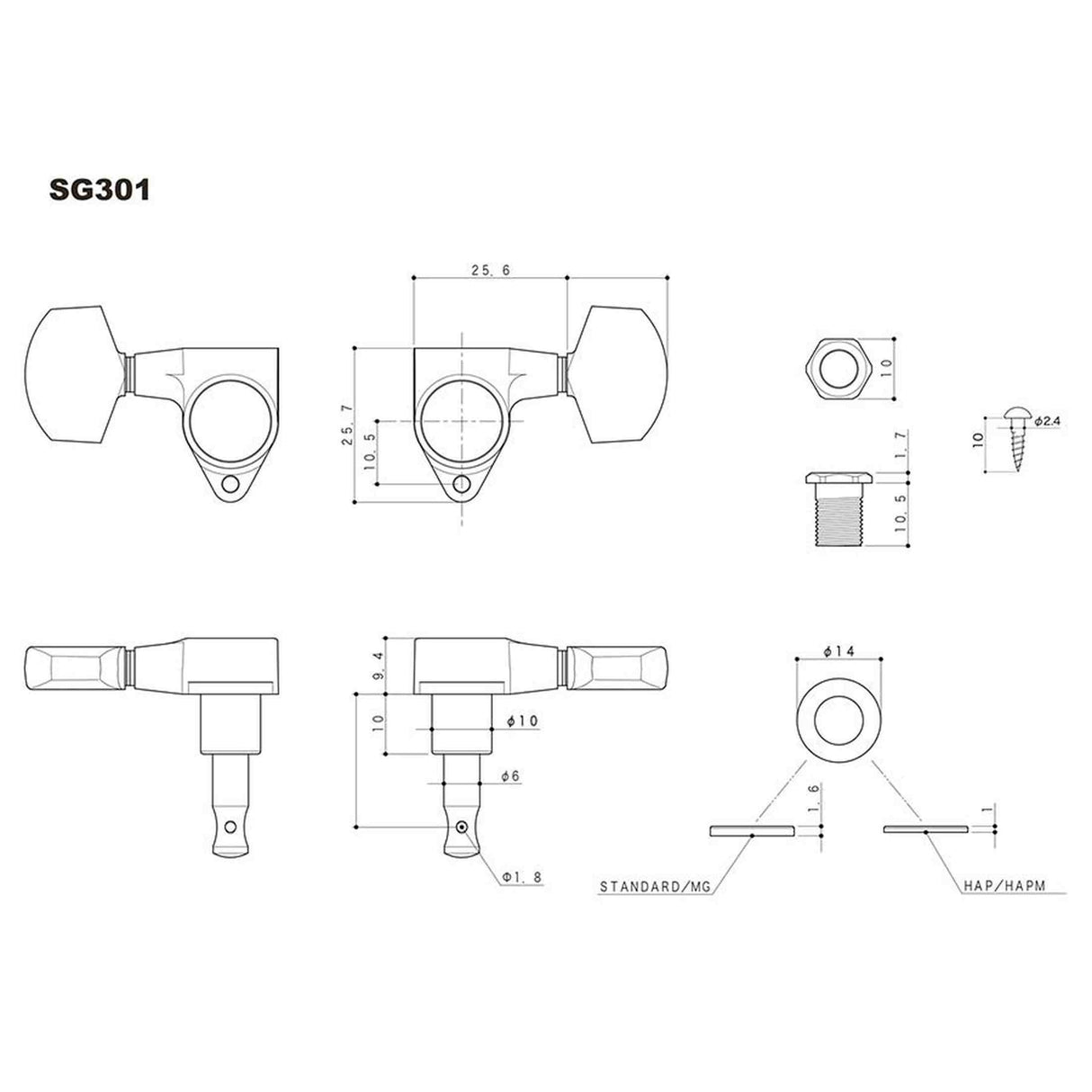 Gotoh GTH13457 SG301 stemmechanieken met Magnum Lock Trad and 04 knoppen, 3L3R, goud