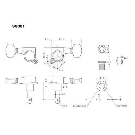 Gotoh GTH14015 SG381 stemmechanieken met Magnum Lock and B20 knoppen, 3L3R, goud