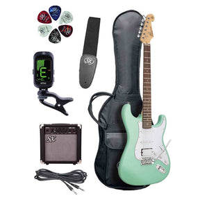 SX SE1HSS-SK-SGN ST elektrische gitaar set 4/4 HSS Surf Green met 10W versterker
