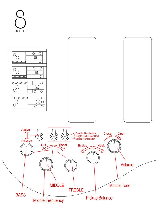Sire M6H 4/BKSW Marcus Miller M6 Headless 4-String Active Basgitaar Black Swirl
