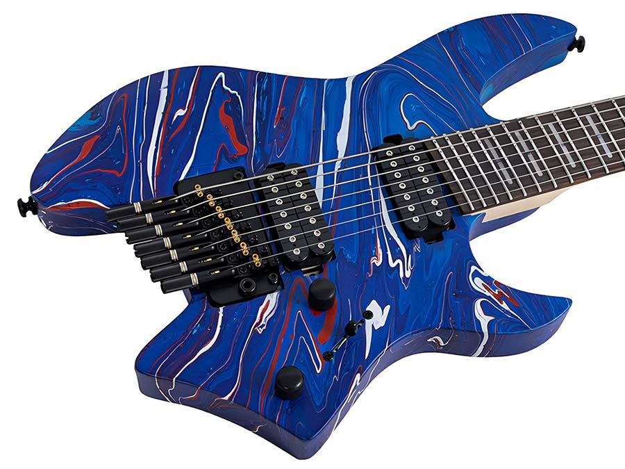Sire X6H7/BLSW Larry Carlton 7-snarige Headless Elektrische Gitaar Blue Swirl met Tremolobrug en Gigbag