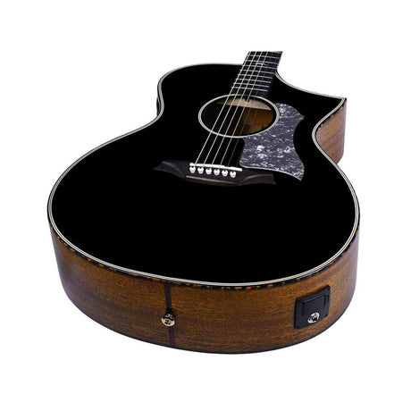 Bromo BAN4CE/BK Denali Series Hillside Auditorium Cutaway gitaar, solid mahogany top, glossy black, heavy duty tas