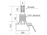 CTS USA CTS-2501 250K Audio Potmeter Mini Type met Inch As en 16 mm Behuizing