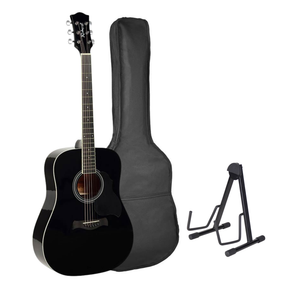 Richwood RD-12-BK Artist Series Dreadnought Akoestische Gitaarset Zwart met Tas en Gitaarstandaard