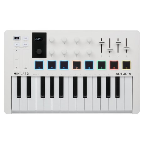 Arturia MiniLab 3 White – Compact USB/MIDI keyboard met 25 toetsen en OLED-display