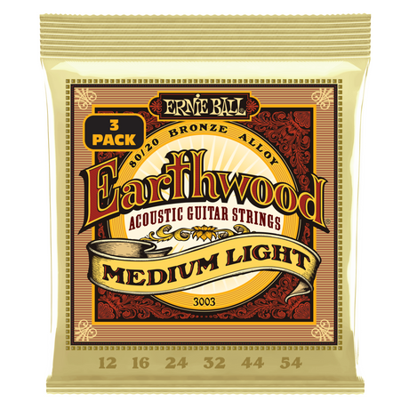 Ernie Ball 3003 Akoestische Gitaarsnaren 80/20 Brons Medium Light 12–54 3-Pack