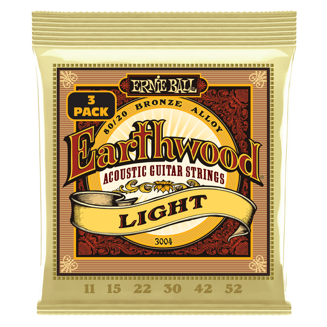 Ernie Ball 3004 Akoestische Gitaarsnaren 80/20 Brons Light 11–52 3-Pack