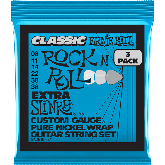 Ernie Ball 3255 Extra Slinky elektrische gitaarsnaren 3-pack 008-038