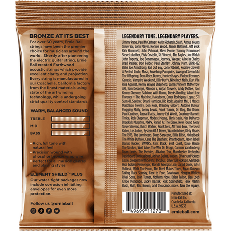 Ernie Ball 3543 Earthwood Fosforbrons Akoestische Gitaarsnaren Custom Medium 12.5–56 3-Pack