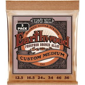 Ernie Ball 3543 Earthwood Fosforbrons Akoestische Gitaarsnaren Custom Medium 12.5–56 3-Pack