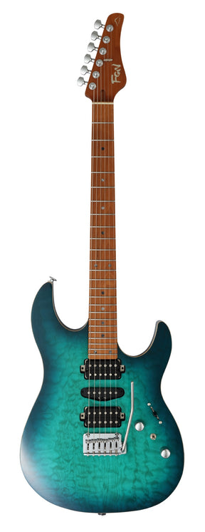 FGN Expert Odyssey DU EW 3 elektrische gitaar Emerald Ocean Burst, 24 RVS frets, met koffer