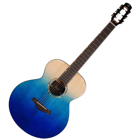 Flight PIXI TBL Reisgitaar met Flamed Maple Body Transparent Blue
