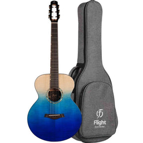 Flight PIXI TBL Reisgitaar met Flamed Maple Body Transparent Blue