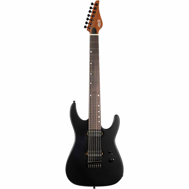 JET JS-507 BK Stygian 7-snarige S-style Elektrische Gitaar HH Vaste Brug Rosewood Toets Satijn Zwart
