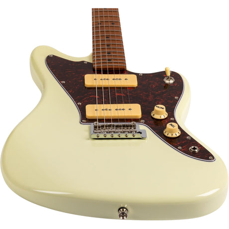 JET JJ-300 P90 OW Offset Elektrische Gitaar Dual P90 Tremolo Roasted Maple Wit