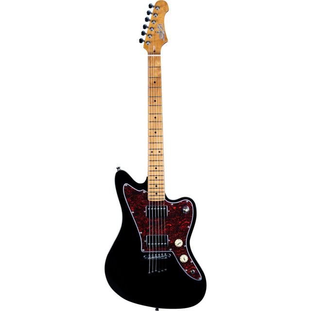 JET JJ-350 BK Offset Elektrische Gitaar HH Hardtail Roasted Maple Zwart