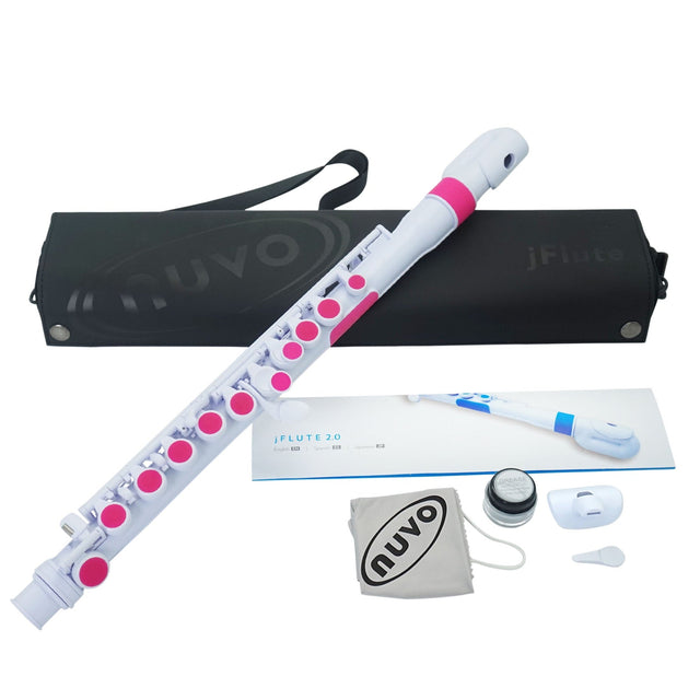 NUVO jFlute 2.0 wit-roze kinder dwarsfluit in C met DONUT kopstuk en Firstnote