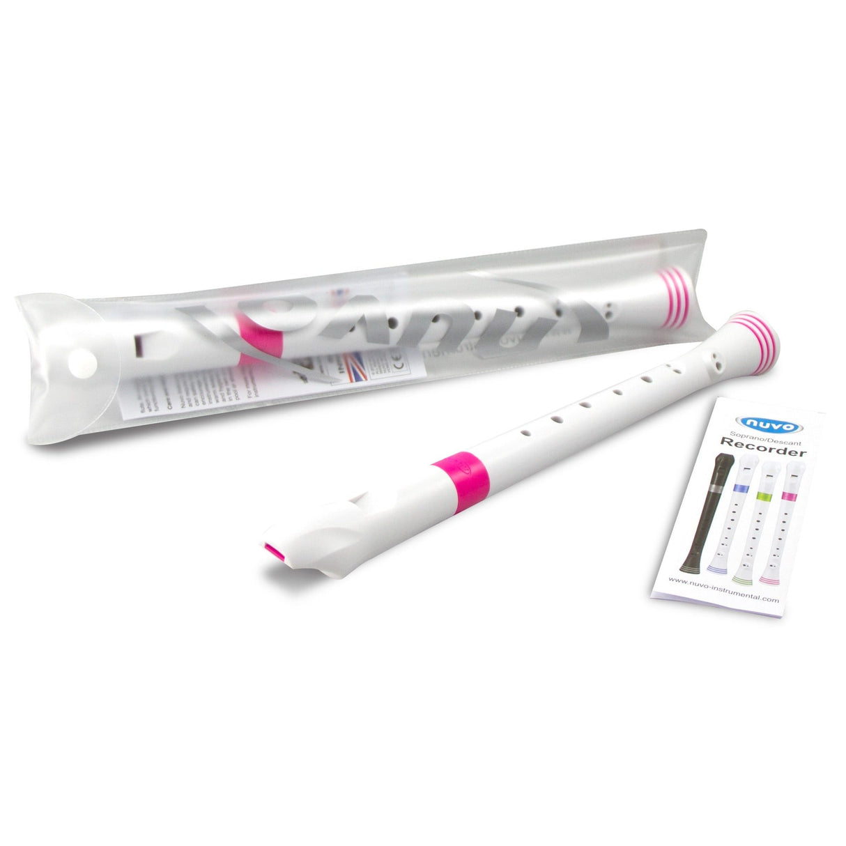 NUVO B300 PK sopraanblokfluit wit-roze barok vingerzetting met etui en motivatieringen