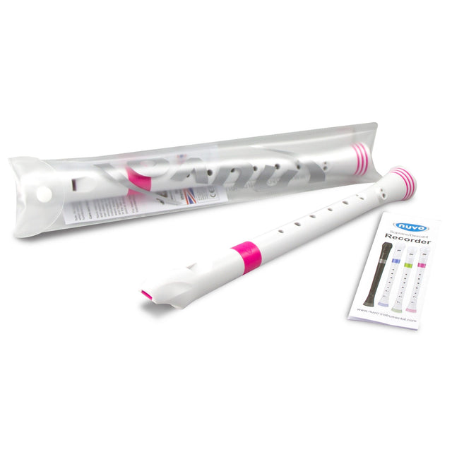 NUVO B300 PK sopraanblokfluit wit-roze barok vingerzetting met etui en motivatieringen