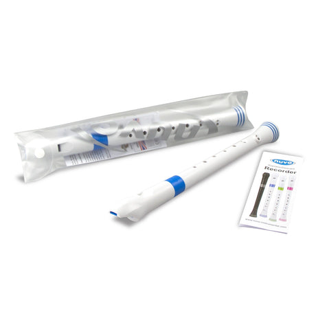 NUVO G300 BL sopraanblokfluit wit-blauw Duits systeem met etui en motivatieringen