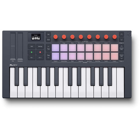 Novation FLkey2 Mini 25 toetsen, 16 pads, 8 knoppen, OLED display, grijs