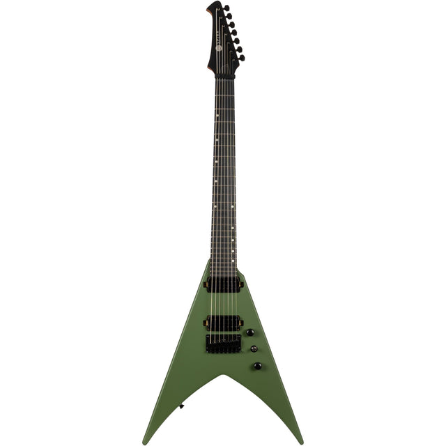 Spira V-407 MGR V-Style 7-Snarige Elektrische Gitaar HH Villain Humbuckers Roasted Poplar Satin Green