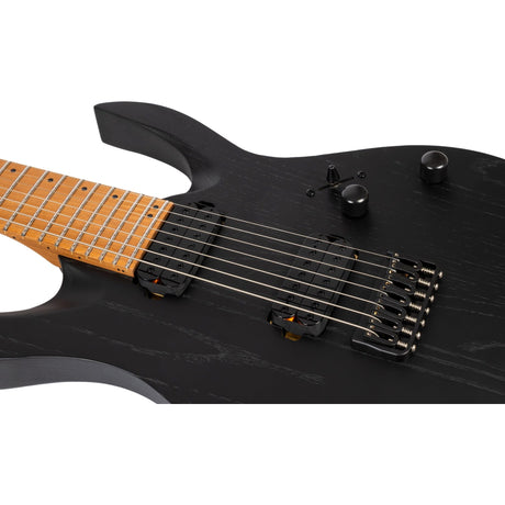 Spira S-607 ABK 7-snarige Elektrische Gitaar Swamp Ash Black met Stainless Steel Frets