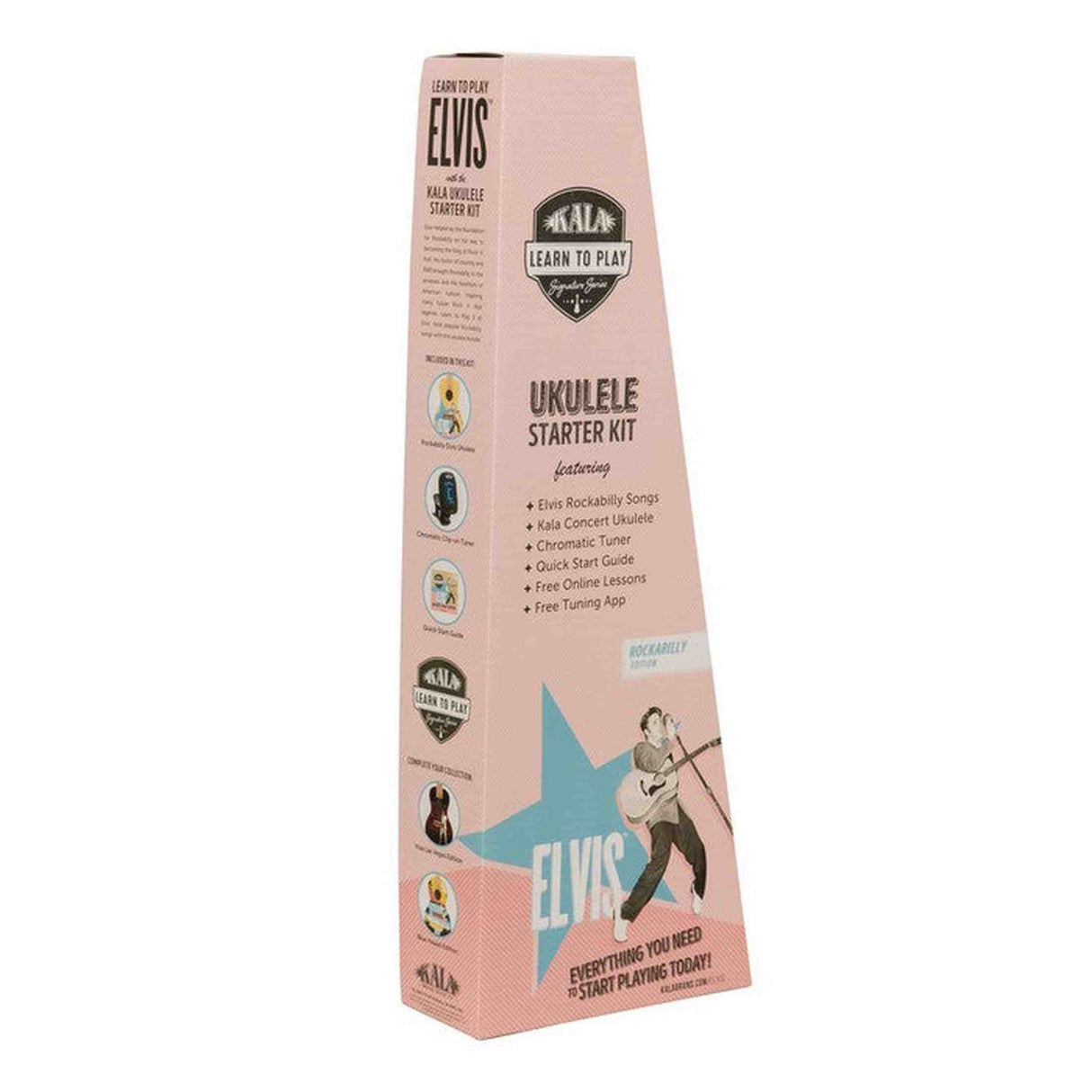 Kala Learn To Play Elvis Rockabilly concert ukulele starterkit – Mahonie, met Rockabilly design, tuner en Elvis-lesmateriaal