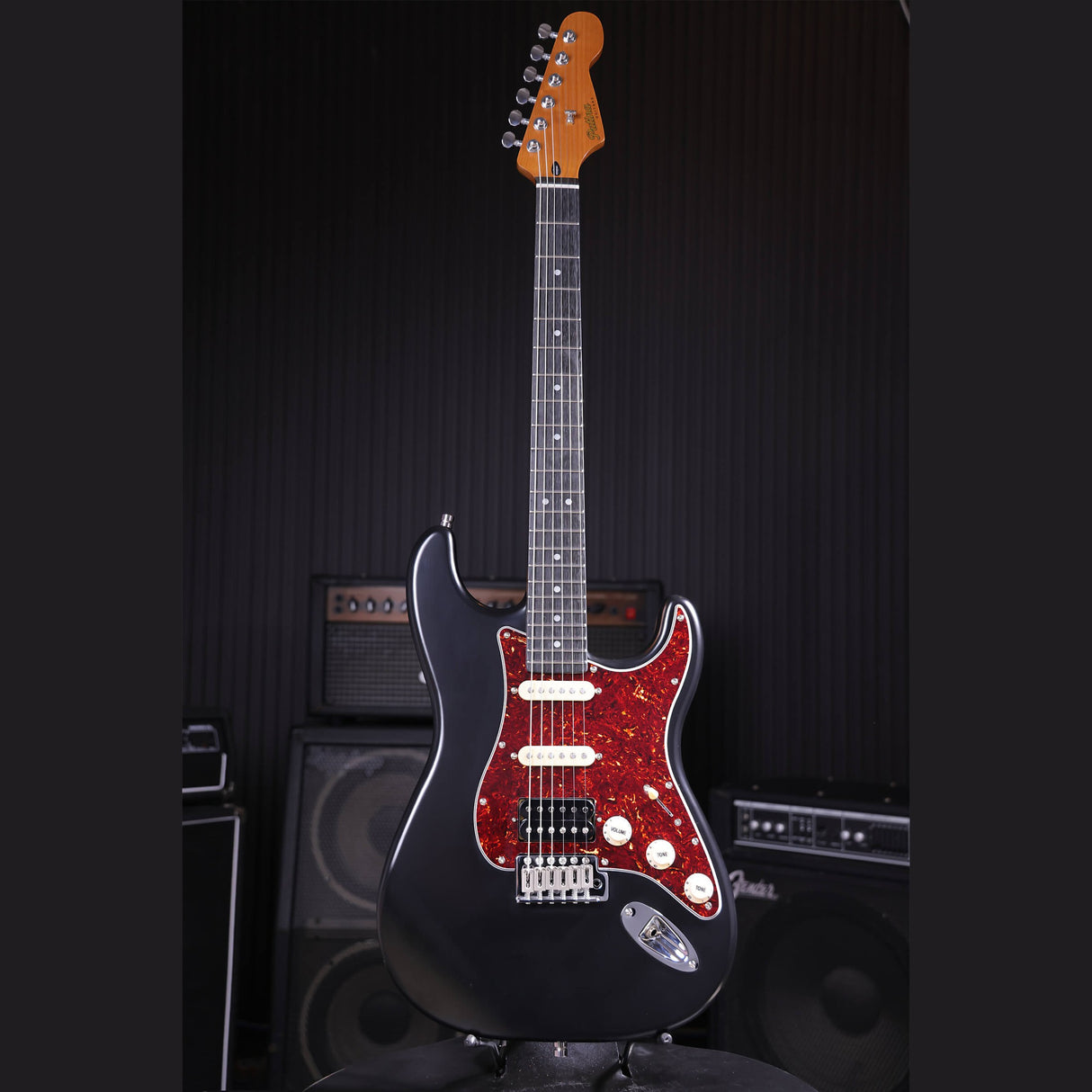 Patina PS-4 BK S-style Elektrische Gitaar HSS Alnico V Nitro Paulownia Body Roasted Maple Hals Zwart